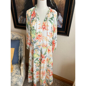 NWT Women's Alice + Olivia Hibiscus Floral Midi Dress L White Orange